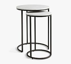 Open Box: Delaney Round Marble Nesting End Tables, Set of 2 - Bronze