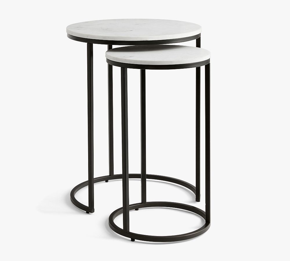 Open Box: Delaney Round Marble Nesting End Tables, Set of 2 - Bronze