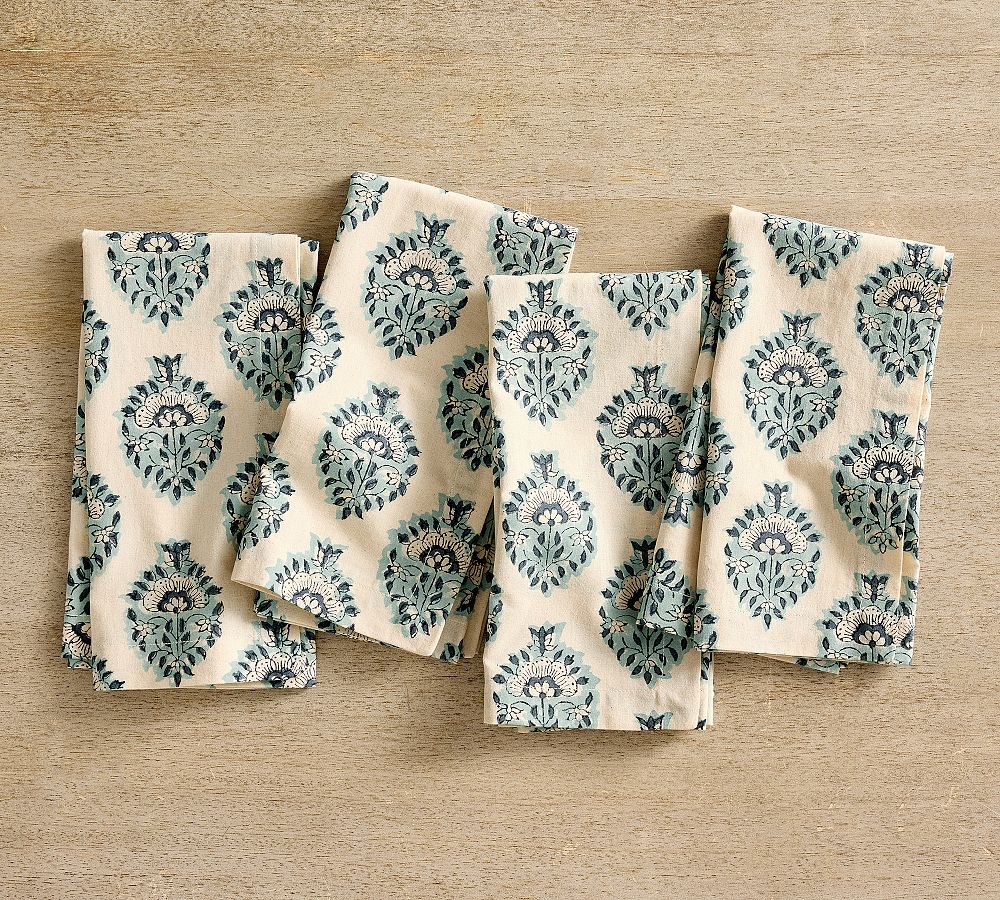 Amelia Block Print Cotton Napkins - Set of 4