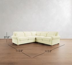 PB Comfort Modern Roll Arm Deep Seat 3-Piece L-Shaped Sectional (112")