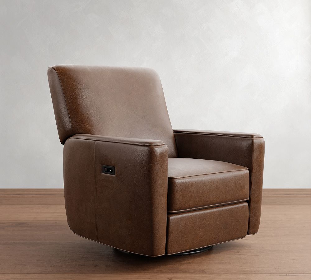 Irving Square Arm Leather Manual &amp; Power Swivel Glider Recliner