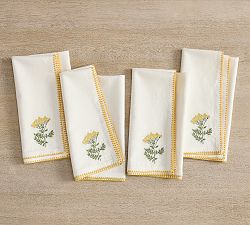 Botanical Embroidered Cotton/Linen Napkins - Set of 4