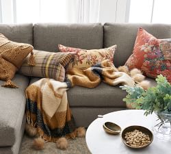 Mohair Plaid Pom Pom Throw