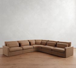 Westwood Slim Arm Deep Seat Leather 5-Piece Curved Wedge Sectional