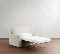 Pearce Square Arm Slipcovered Twin Sleeper Sofa with Memory Foam Mattress (58&quot;)