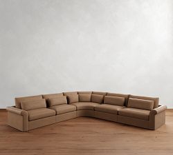Westwood Roll Arm Deep Seat Leather 5-Piece Curved Wedge Sectional