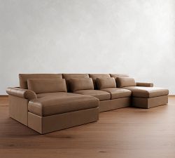 Westwood Roll Arm Deep Seat Leather Double Chaise Sectional
