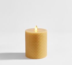 Premium Flickering Flameless Wax Pillar Candle - Honeycomb
