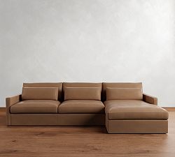 Westwood Slim Arm Deep Seat Leather Chaise Sectional (125"&ndash;143")
