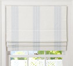 Open Box: Riviera Striped Roman Blackout Shade, 36"W x 64"L - Porcelain Blue