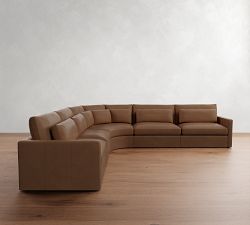 Westwood Slim Arm Deep Seat Leather 5-Piece Curved Wedge Sectional