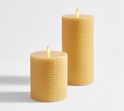 Premium Flickering Flameless Wax Pillar Candle - Honeycomb