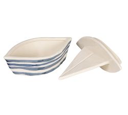 Striped Stoneware Sailboat Serving Bowl