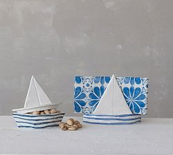 Striped Stoneware Sailboat Serving Bowl