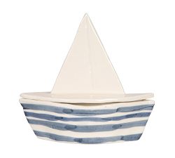 Striped Stoneware Sailboat Serving Bowl