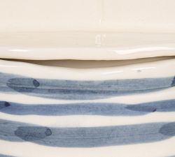 Striped Stoneware Sailboat Serving Bowl