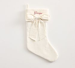 Open Box: Classic Velvet Bow Stocking, Medium - Ivory