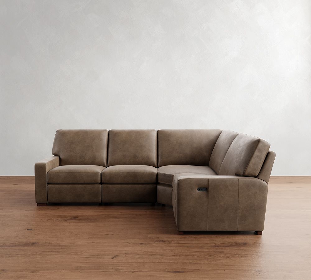 Turner Square Arm Leather Reversible Power Reclining Sectional - Storage Available (115&quot;&ndash;128&quot;)