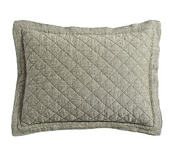 Open Box: Belgian Flax Linen Diamond Quilted Sham, Standard, Set of 2 - Dark Green