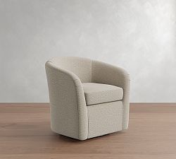 Open Box: Blake Swivel Armchair, Polyester Wrapped Cushions - Performance Boucle, Pebble