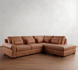 Big Sur Roll Arm Deep Seat Leather 3-Piece Bumper Sectional (122")