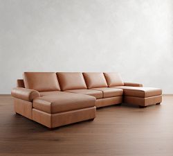 Big Sur Roll Arm Leather Double Chaise Sectional (146&quot;&ndash;198&quot;)