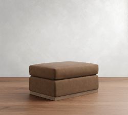 Carmel Leather Wood Base Sectional Ottoman