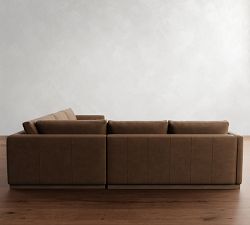 Carmel Slim Arm Leather Wood Base 3-Piece L-Shaped Wedge Sectional (120&quot;&ndash;133&quot;)