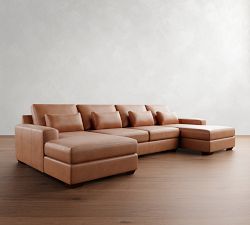 Big Sur Square Arm Deep Seat Leather Double Chaise Sectional (146&quot;&ndash;198&quot;)