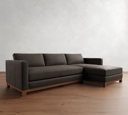 Jake Leather Brindle Wood Base Chaise Sectional (111&quot;&ndash;121&quot;)