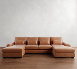 Big Sur Roll Arm Deep Seat Leather Double Chaise Sectional (146"&ndash;198")