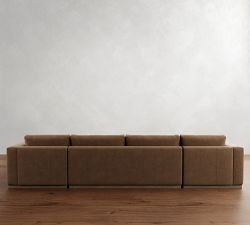 Carmel Wide Arm Leather Wood Base Double Chaise Sectional (144"&ndash;176")