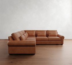 Big Sur Roll Arm Deep Seat Leather 3-Piece L-Shaped Sectional (122")
