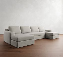 Big Sur Square Arm Slipcovered Double Chaise Sectional (146"&ndash;198")