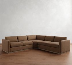 Carmel Slim Arm Leather Wood Base 3-Piece L-Shaped Wedge Sectional (120&quot;&ndash;133&quot;)