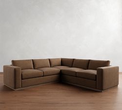 Carmel Wide Arm Leather Wood Base 3-Piece L-Shaped Sectional (113")