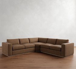 Carmel Wide Arm Leather Wood Base 3-Piece L-Shaped Wedge Sectional (120")