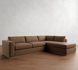 Carmel Wide Arm Leather Wood Base Return Bumper Sectional (113"&ndash;125")