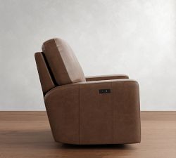 PB Comfort Square Arm Leather Power Swivel Glider Recliner