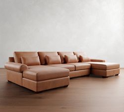 Big Sur Roll Arm Deep Seat Leather Double Chaise Sectional (146"&ndash;198")