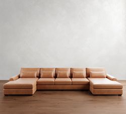 Big Sur Roll Arm Deep Seat Leather Double Chaise Sectional (146"&ndash;198")
