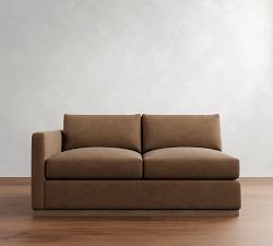 Build Your Own Carmel Slim Arm Wood Base Leather Sectional
