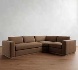 Carmel Wide Arm Leather Wood Base 3-Piece Wedge Sectional (123&quot;)