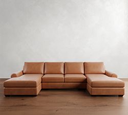 Big Sur Roll Arm Leather Double Chaise Sectional (146&quot;&ndash;198&quot;)