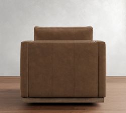 Carmel Slim Arm Leather Wood Base Swivel Chair