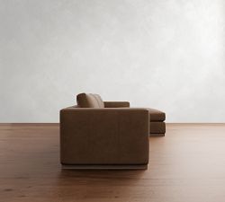 Carmel Wide Arm Leather Wood Base Chaise Sectional (112"&ndash;134")