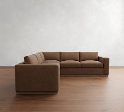 Carmel Wide Arm Leather Wood Base 3-Piece L-Shaped Sectional (113")