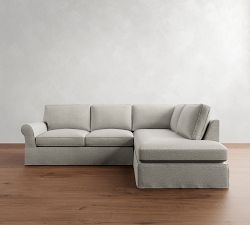 PB Comfort Roll Arm Slipcovered Return Bumper Sectional (124&quot;)
