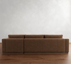 Carmel Wide Arm Leather Wood Base Chaise Sectional (112"&ndash;134")