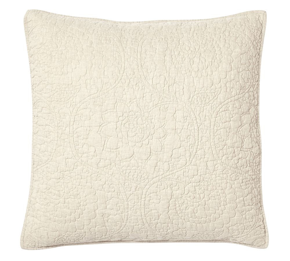Belgian Flax Linen Floral Stitch Quilted Euro Sham